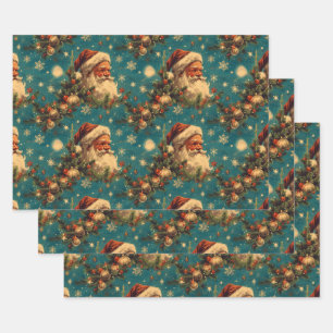Vintage Christmas: Santa's Festive Night Sky Wrapping Paper Sheet