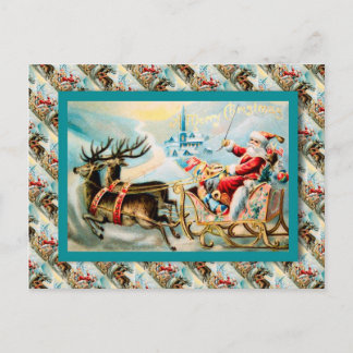 Vintage Christmas, Santa's journey by sleigh Holiday Postcard