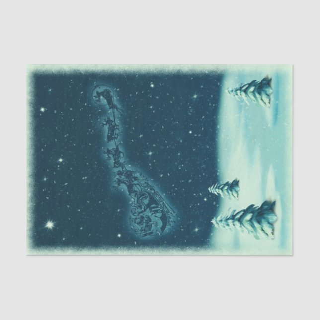 Vintage Christmas Santa's Sleigh Winter Scene Tissue Paper (Front)