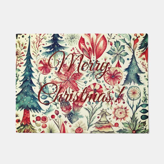 Vintage Christmas Scandinavian Design Doormat (Front)