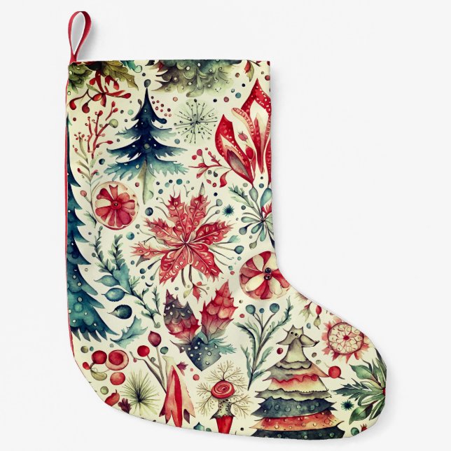 Vintage Christmas Scandinavian Design  Small Christmas Stocking (Front)