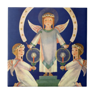 Vintage Christmas, Scandinavian Santa Lucia Angels Ceramic Tile