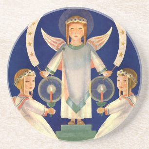 Vintage Christmas, Scandinavian Santa Lucia Angels Coaster