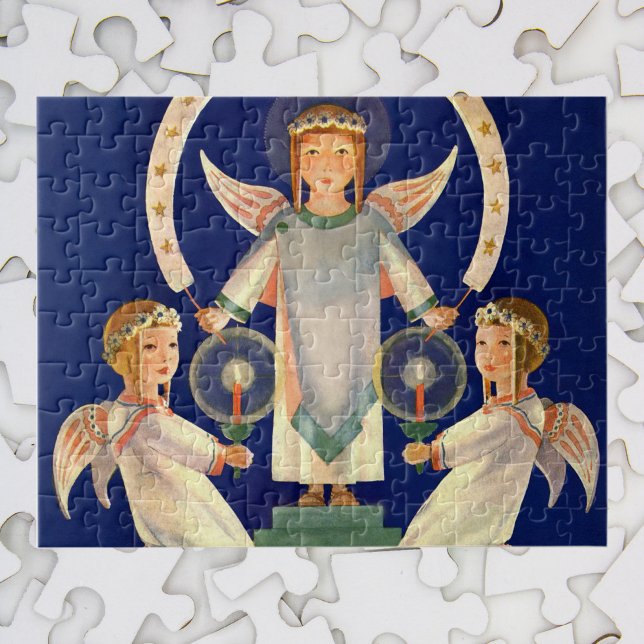 Vintage Christmas, Scandinavian Santa Lucia Angels Jigsaw Puzzle (Creator Uploaded)
