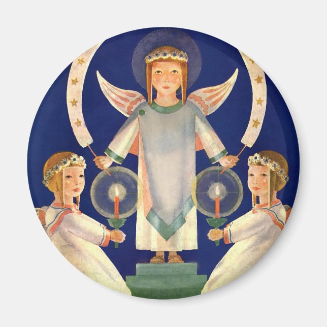 Vintage Christmas, Scandinavian Santa Lucia Angels Magnet (Front)