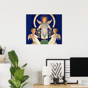 Vintage Christmas, Scandinavian Santa Lucia Angels Poster