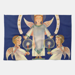 Vintage Christmas, Scandinavian Santa Lucia Angels Tea Towel