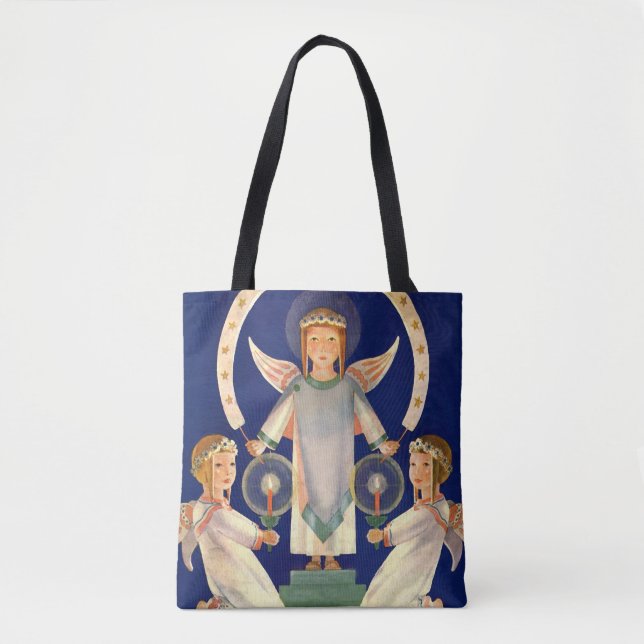 Vintage Christmas, Scandinavian Santa Lucia Angels Tote Bag (Front)