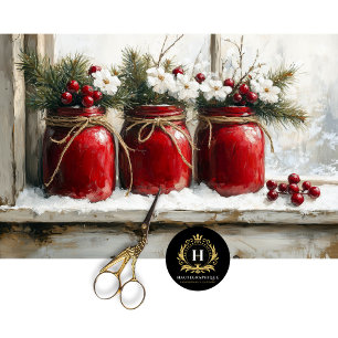 Vintage Christmas Scene Mason Jars Decoupage Tissue Paper