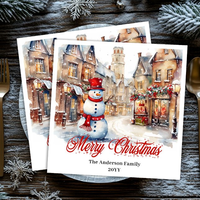 Vintage Christmas scene napkin red green hand draw (Vintage Christmas scene napkin red green hand drawn

)