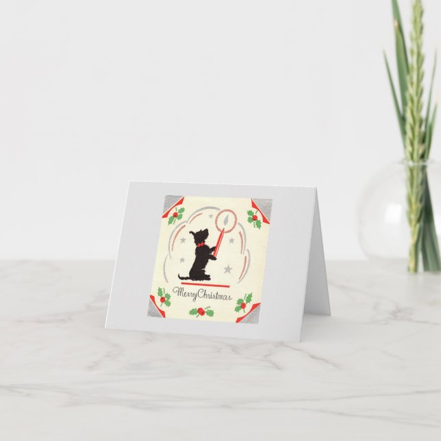 Vintage Christmas Scottie Dog with Candle Card (Front)