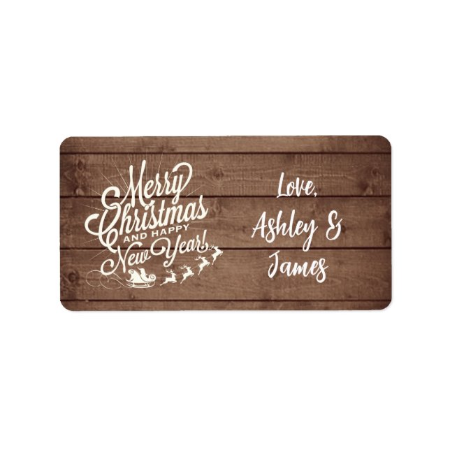 Vintage Christmas Script Barn Wood Gift Label (Front)