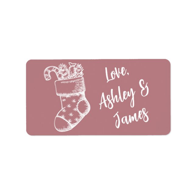 Vintage Christmas Script Dusty Rose Gift Label (Front)