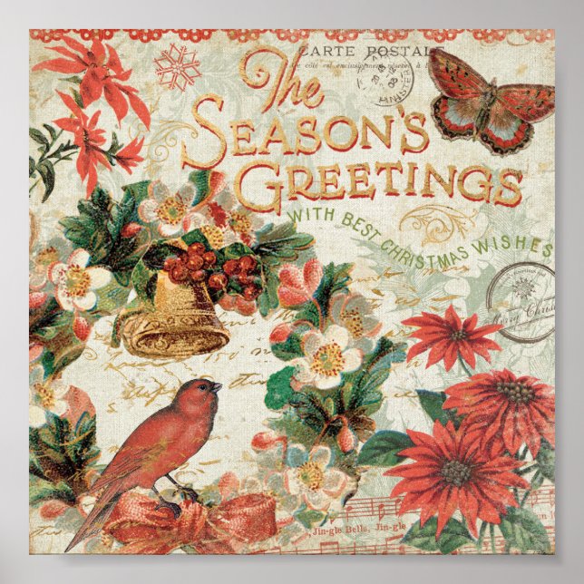 Vintage Christmas Season's Greetings Poster (Front)