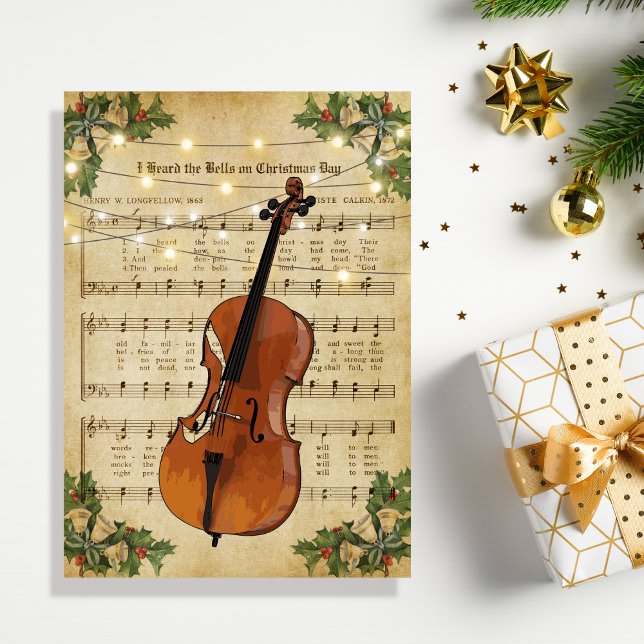 Vintage Christmas Sheet Music and Cello Holiday Card (Creator Uploaded)