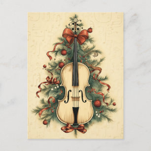 Vintage Christmas Sheet Music and Cello Holiday Postcard