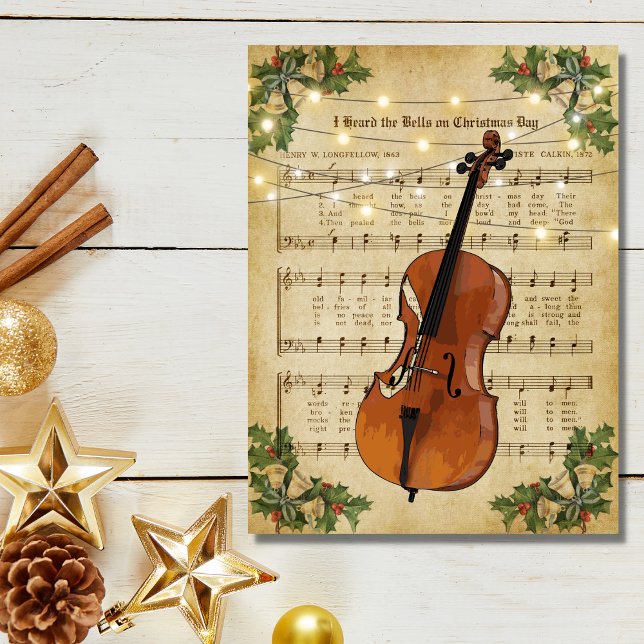 Vintage Christmas Sheet Music and Cello Postcard (Creator Uploaded)