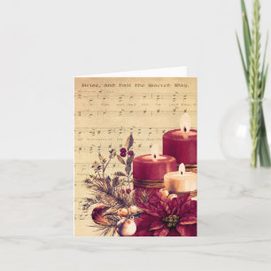 Vintage Christmas Sheet Music & Candle Arrangememt Holiday Card