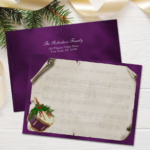 Vintage Christmas Sheet Music Drum Purple Envelope
