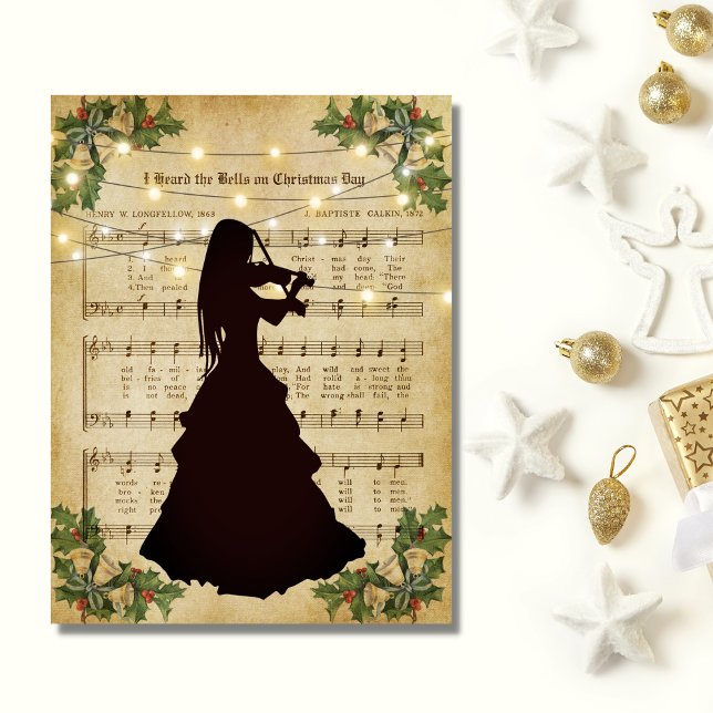 Vintage Christmas Sheet Music Girl Playing Violin Postcard (Creator Uploaded)