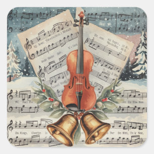Vintage Christmas Sheet Music with a Violin Square Sticker