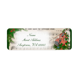 Vintage Christmas Sheet Music with Festive Violin Return Address Label