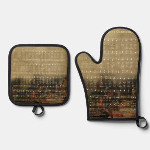 Vintage Christmas Sheet Music Wooden Keepsake Box Oven Mitt & Pot Holder Set