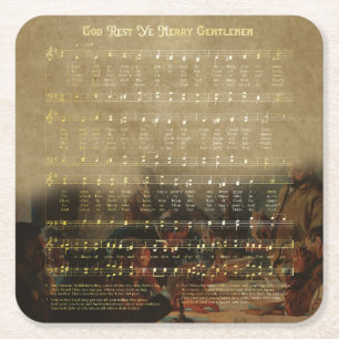 Vintage Christmas Sheet Music Wooden Keepsake Box Square Paper Coaster