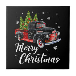 Vintage Christmas Shirt Tree on Car red Truck Ceramic Tile