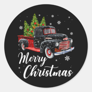Vintage Christmas Shirt Tree on Car red Truck Classic Round Sticker