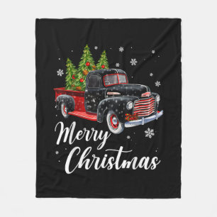 Vintage Christmas Shirt Tree on Car red Truck Fleece Blanket