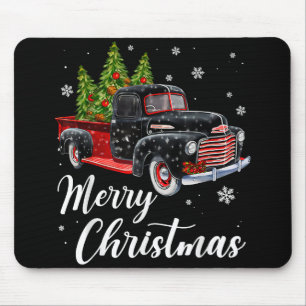 Vintage Christmas Shirt Tree on Car red Truck Mouse Pad