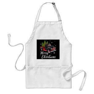 Vintage Christmas Shirt Tree on Car red Truck Standard Apron