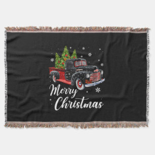 Vintage Christmas Shirt Tree on Car red Truck Throw Blanket