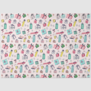 Vintage Christmas Shopping Cute Hand-Drawn Gifts Tissue Paper