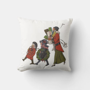 Vintage Christmas Shopping Family Fun Cushion