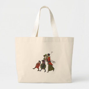 Vintage Christmas Shopping Family Fun Large Tote Bag