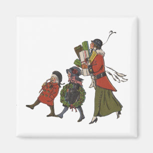 Vintage Christmas Shopping Family Fun Magnet