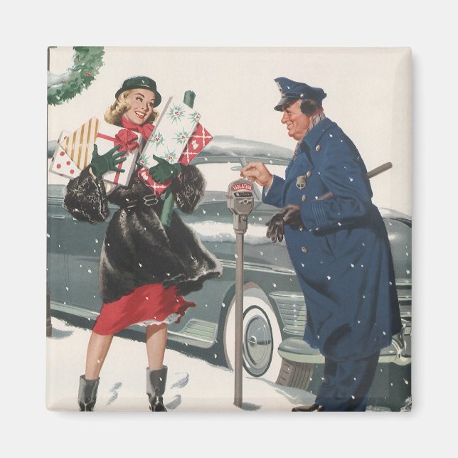 Vintage Christmas, Shopping Presents Policeman Magnet (Front)