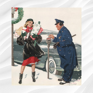 Vintage Christmas, Shopping Presents Policeman Poster