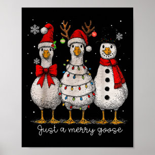 Vintage Christmas Silly Goose Santa Reindeer Men W Poster