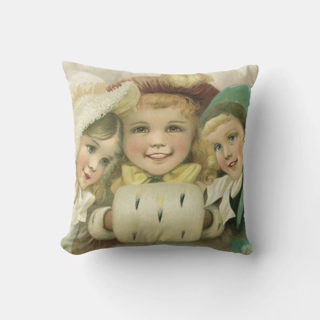 Vintage Christmas Sisters, Victorian Children Cushion (Front)