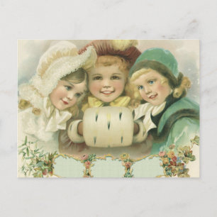 Vintage Christmas Sisters, Victorian Children Holiday Postcard