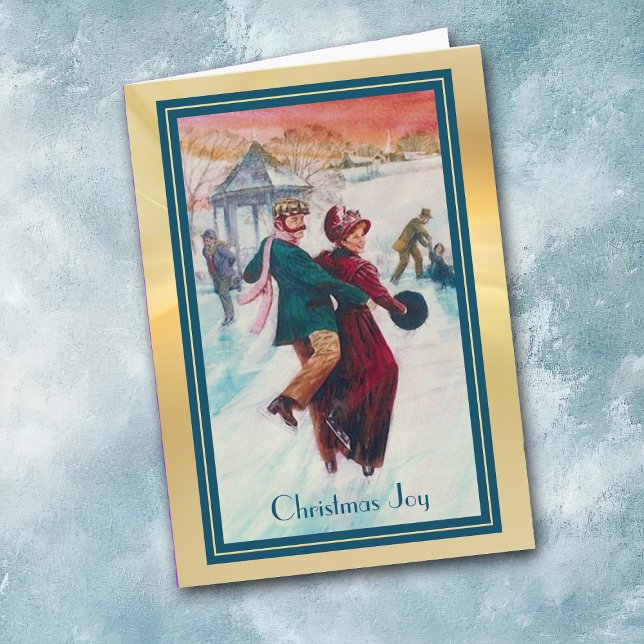 Vintage Christmas Skate Dancing Couple Holiday Card (Creator Uploaded)