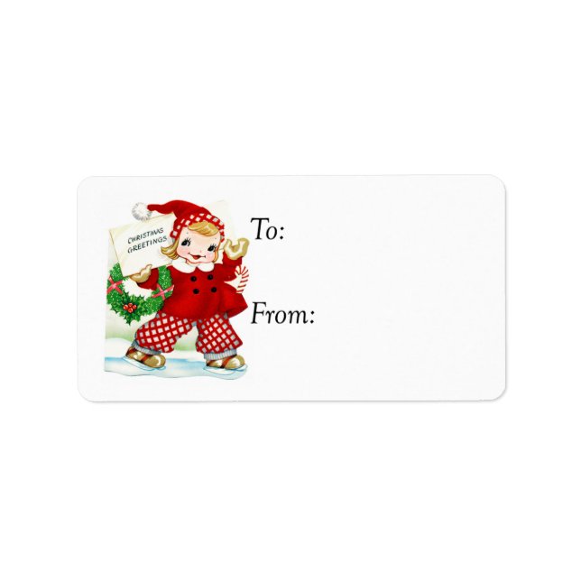 Vintage Christmas Skater Gift Tag (Front)