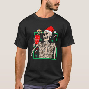 Vintage Christmas Skeleton Santa Drinking Christma T-Shirt