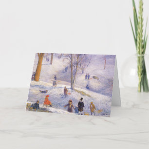 Vintage Christmas, Sledding, Central Park Glackens Holiday Card