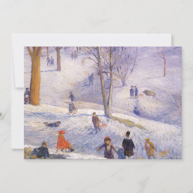 Vintage Christmas, Sledding, Central Park Glackens Holiday Card (Front)