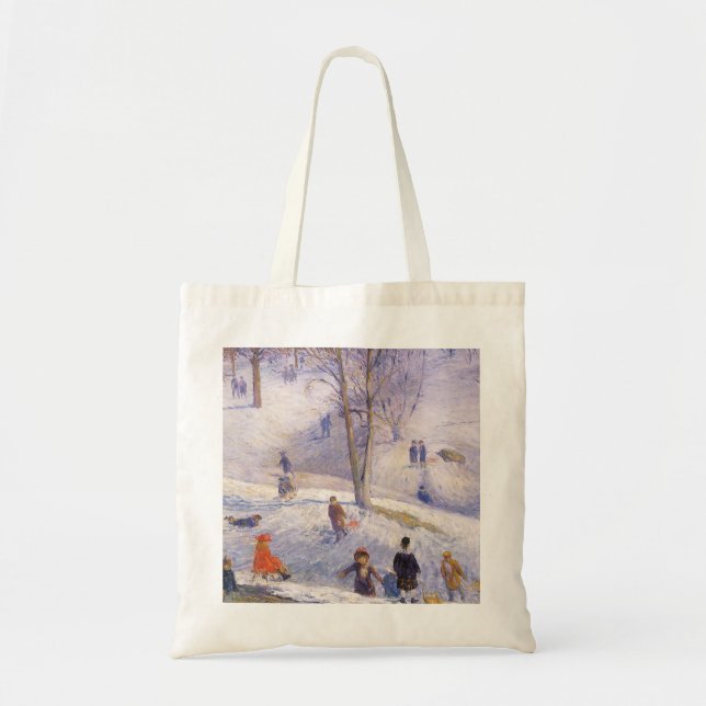 Vintage Christmas, Sledding, Central Park Glackens Tote Bag (Front)