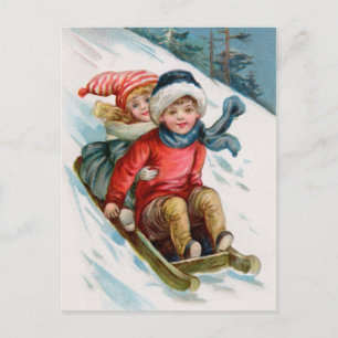 Vintage Christmas Sledding Postcards